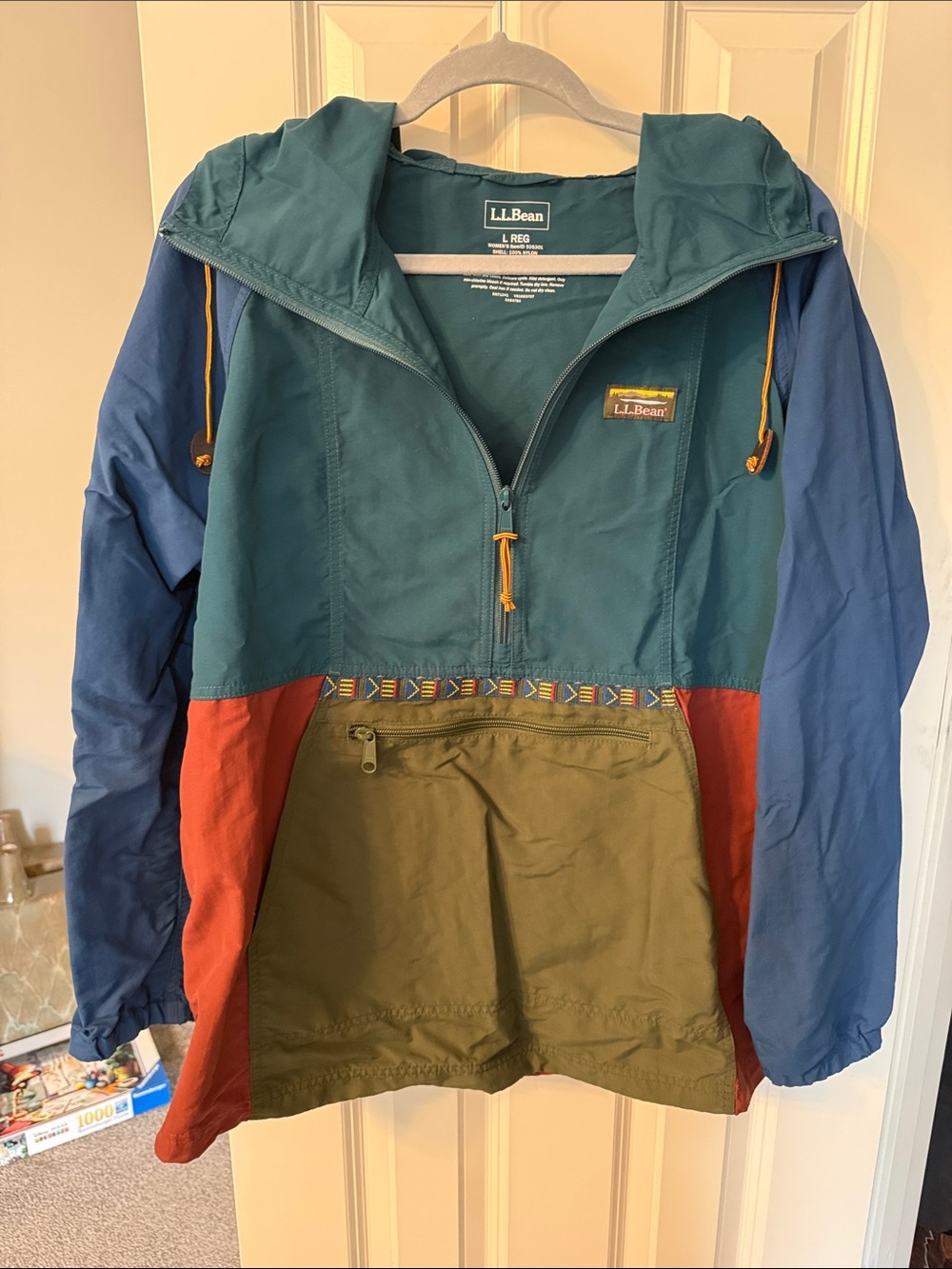 L.L. Bean Colorblock Pullover Rain Anorak - Teal, Blue, Rust, Olive
